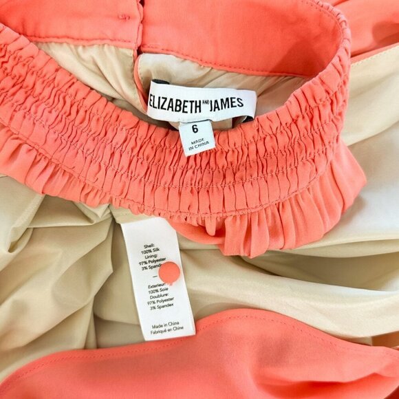 Elizabeth and James Carlita Orange Sherbert Silk High Smocked Neck Dress 6 - Picture 6 of 6